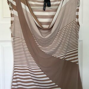 Saint Tropez West Beige and White Striped Tank Top